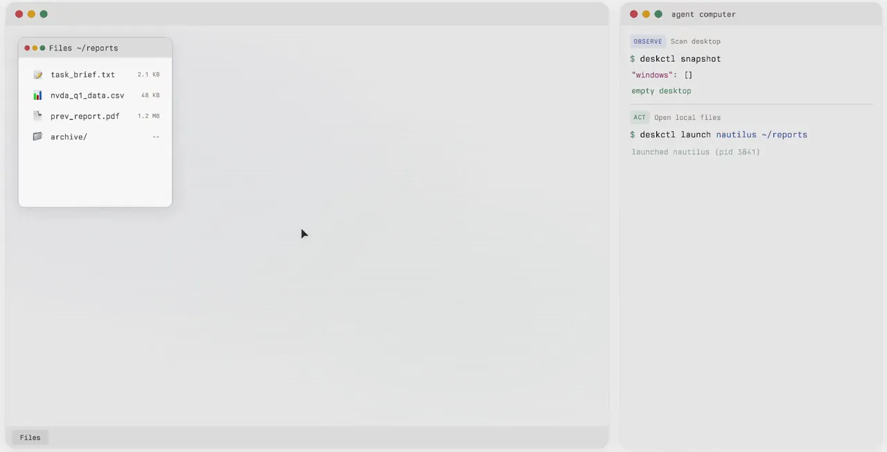 an agent driving a linux desktop through deskctl