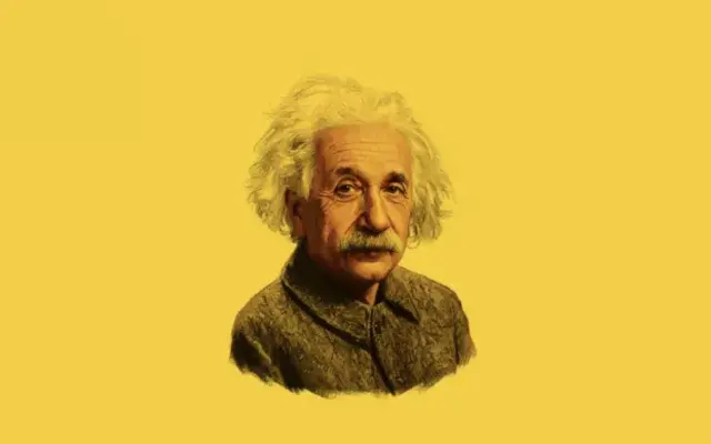einstein's portrait on yellow