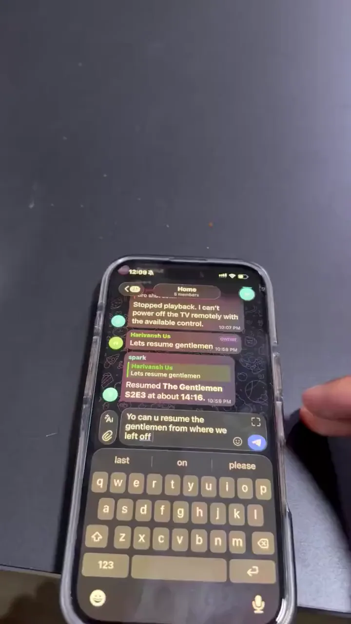 a telegram message asking an agent to resume a show